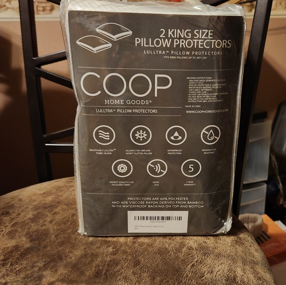 Coop  Luxe King Size Pillow Protectors - White With Grey